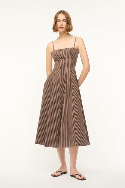 Wylie Dress Dark Oak Micro Stripe | STAUD Customer Favorite