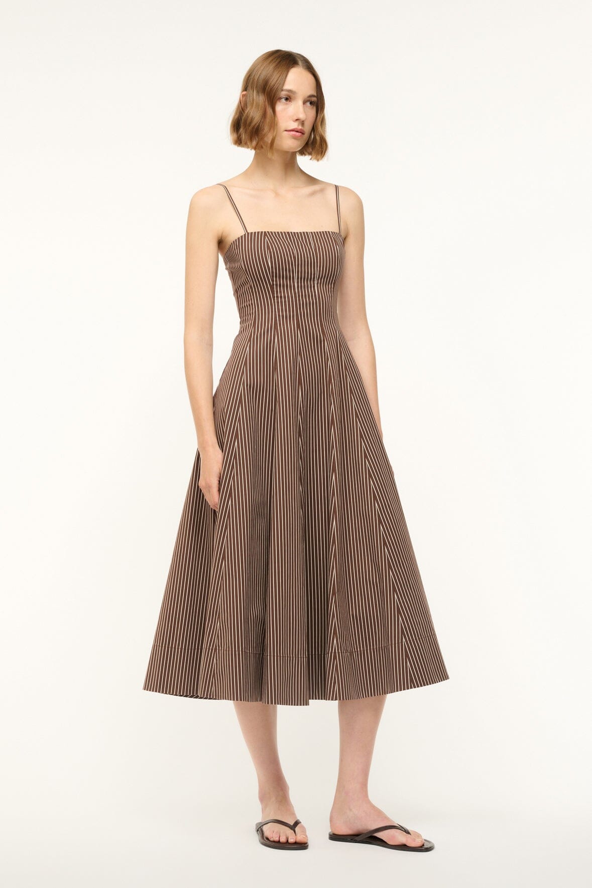 Wylie Dress Dark Oak Micro Stripe | STAUD Customer Favorite