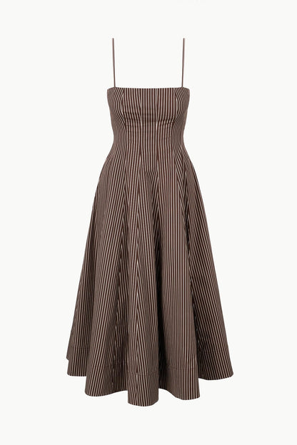 Wylie Dress Dark Oak Micro Stripe | STAUD Customer Favorite