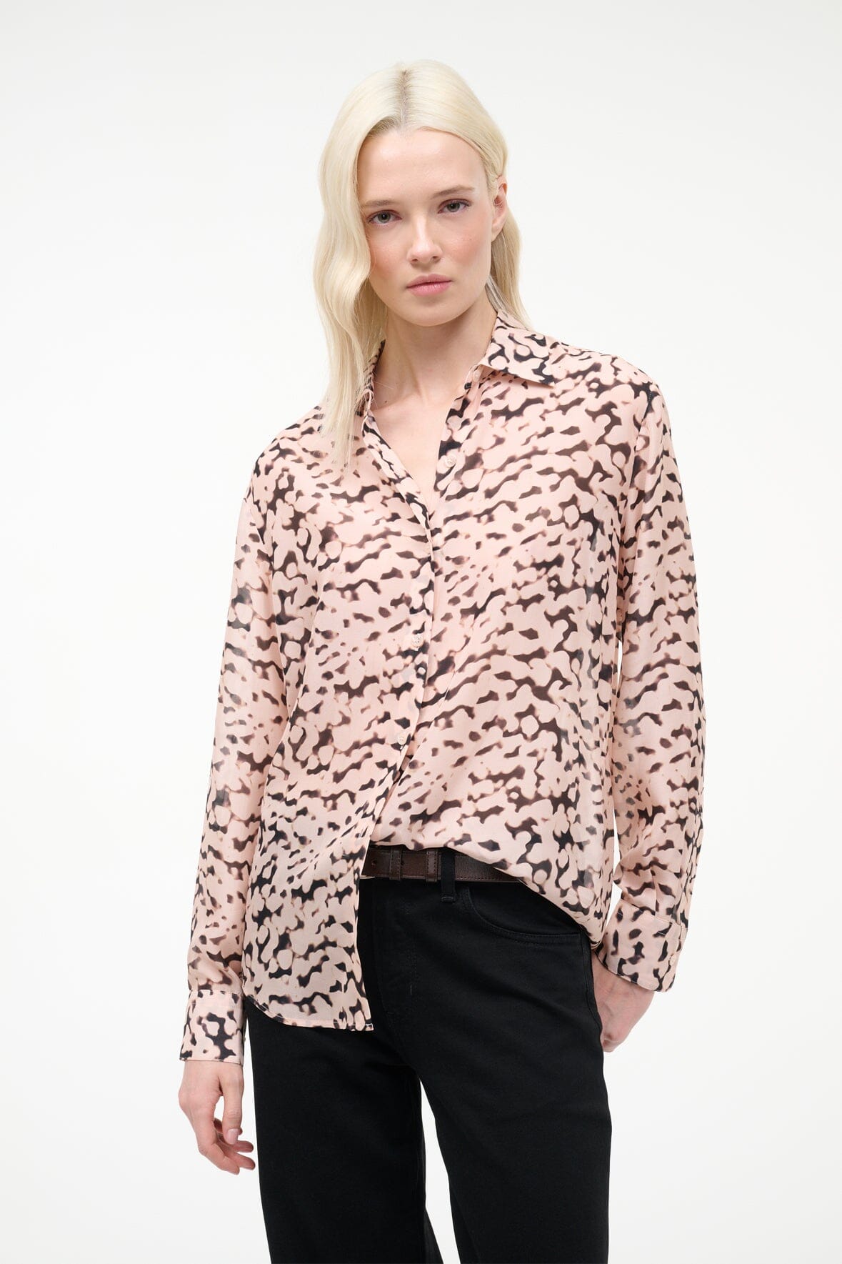 Roxbury Silk Shirt Almond Black | STAUD Latest