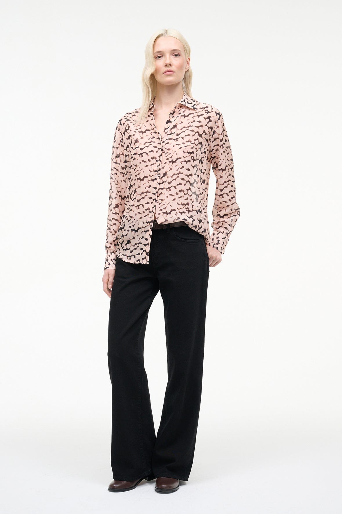 Roxbury Silk Shirt Almond Black | STAUD Latest