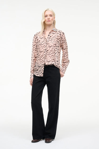 Roxbury Silk Shirt Almond Black | STAUD Latest