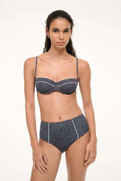 Jo Balconette Bikini Top Black Woodblock Ditsy Floral | STAUD Signature