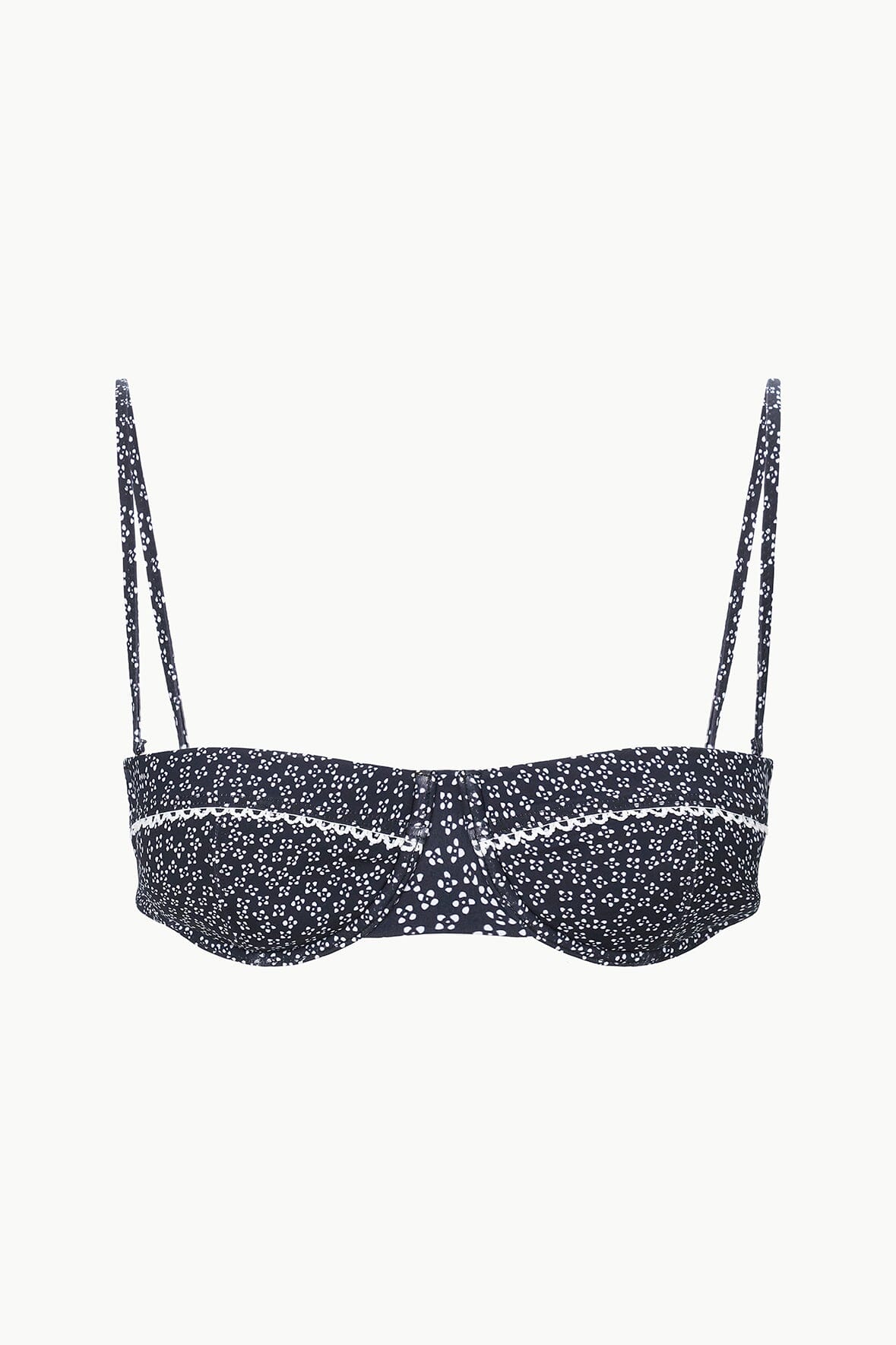 Jo Balconette Bikini Top Black Woodblock Ditsy Floral | STAUD Signature