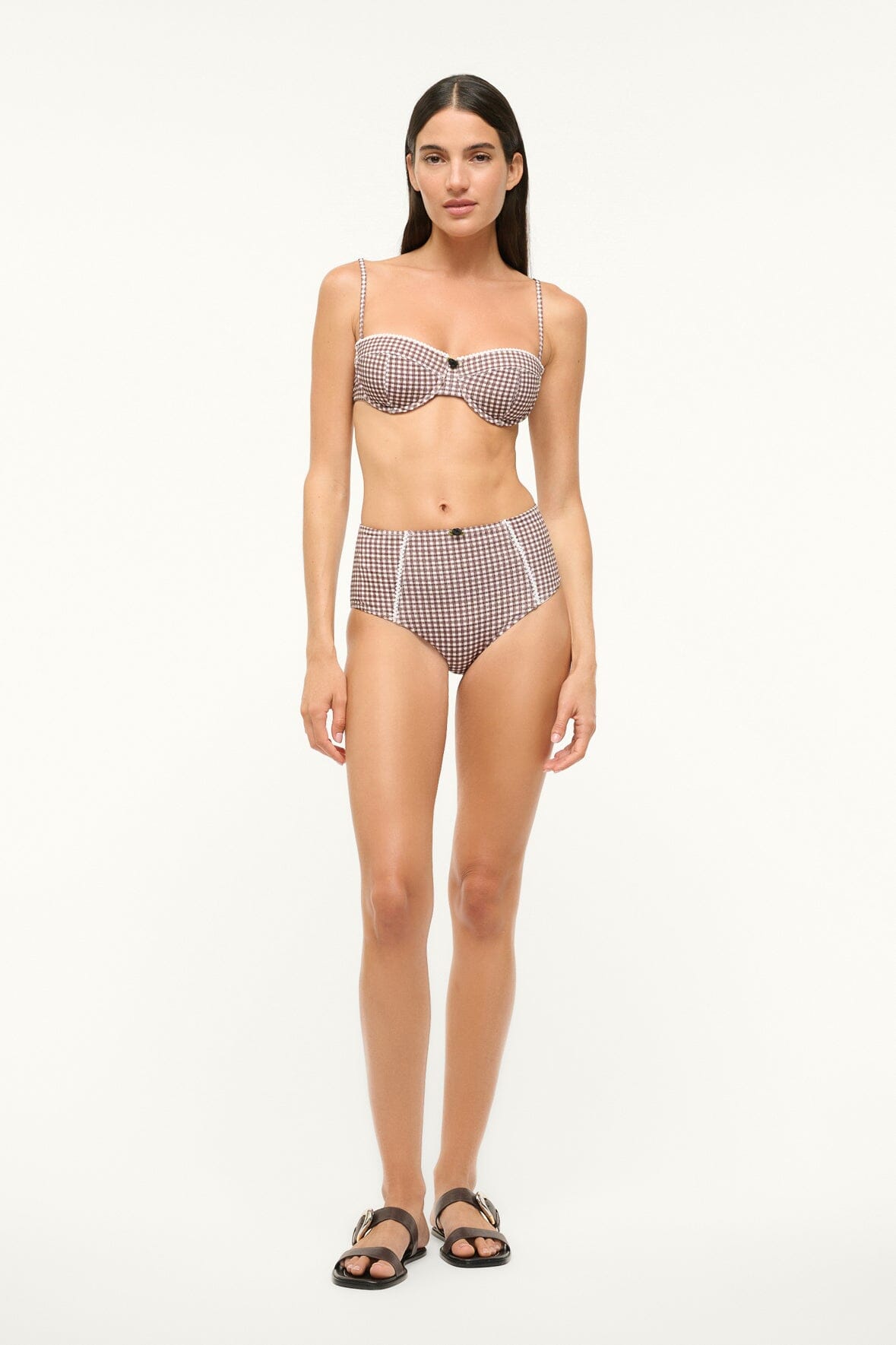 Wailea Bikini Bottom Dark Chocolate Micro Check | STAUD Smart Buy
