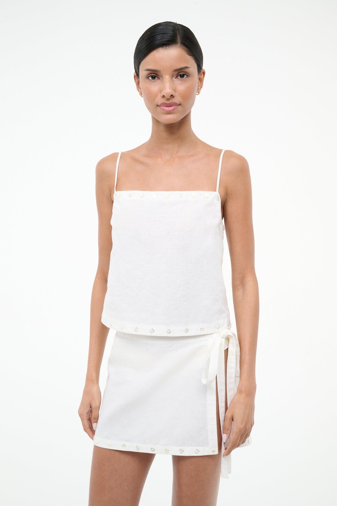 Zandra Linen Skirt Ivory | STAUD Latest