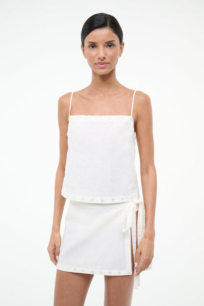 Zandra Linen Skirt Ivory | STAUD Latest