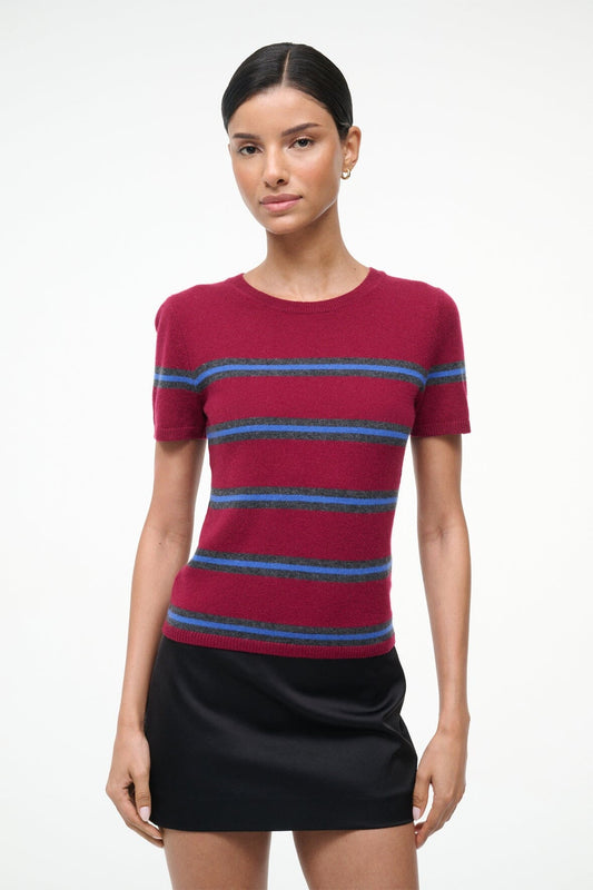 Easy Cashmere Tee Crimson Stripe | STAUD Value
