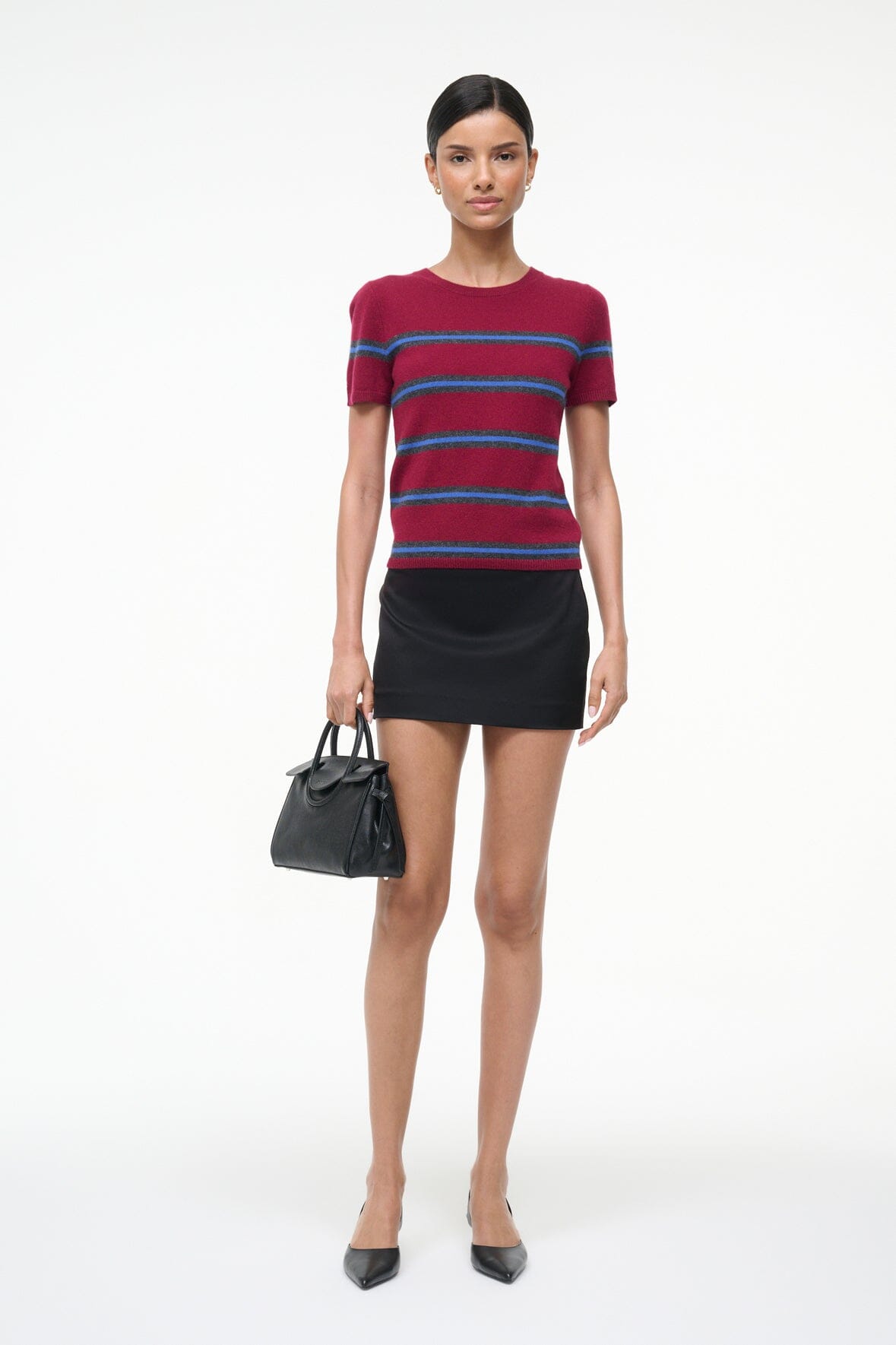 Easy Cashmere Tee Crimson Stripe | STAUD Value