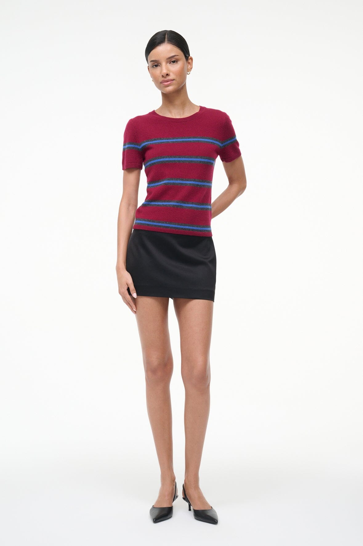 Easy Cashmere Tee Crimson Stripe | STAUD Value