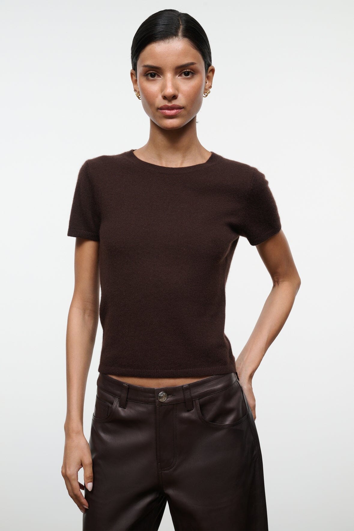 Easy Cashmere Tee Dark Chocolate | STAUD Latest