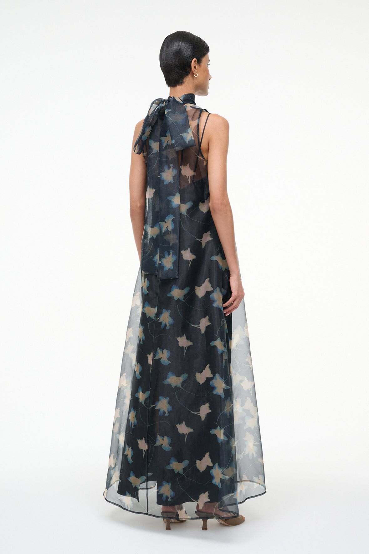 Albee Dress - Sheer Dark Floral Organza With High Neck | STAUD Recommended