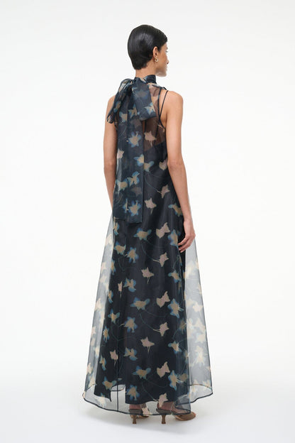 Albee Dress - Sheer Dark Floral Organza With High Neck | STAUD Recommended