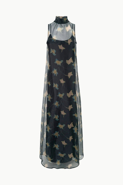 Albee Dress - Sheer Dark Floral Organza With High Neck | STAUD Recommended