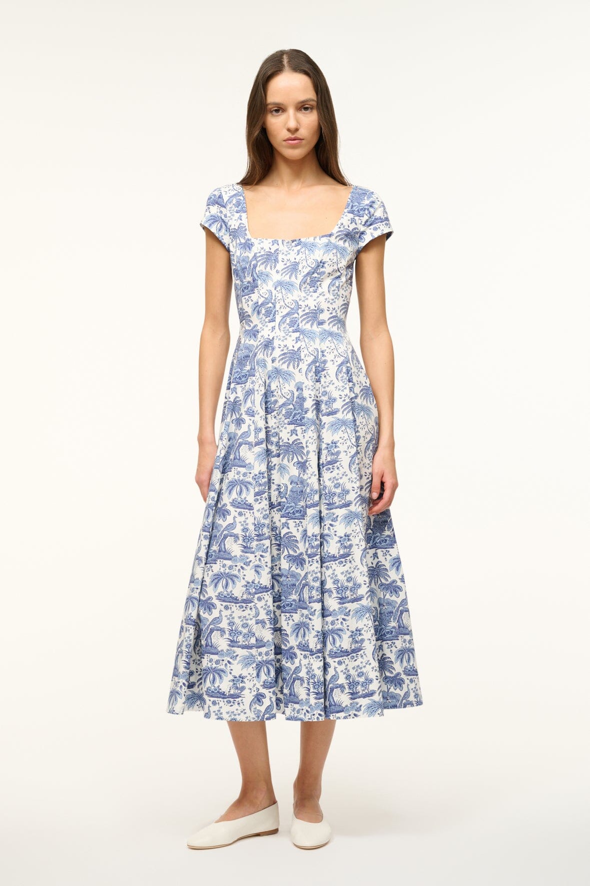 Short Sleeve Wells Dress Blue Toile | STAUD Smart Buy