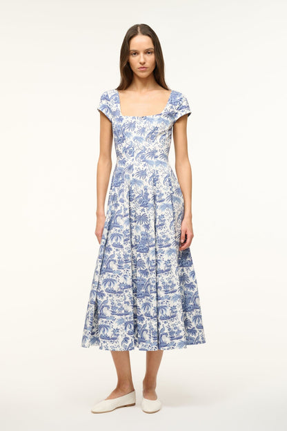Short Sleeve Wells Dress Blue Toile | STAUD Smart Buy