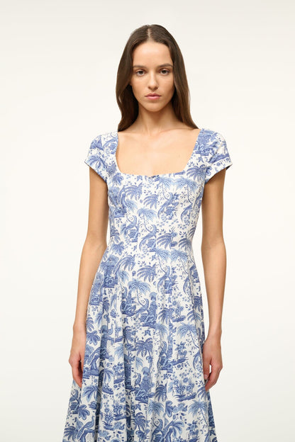 Short Sleeve Wells Dress Blue Toile | STAUD Smart Buy