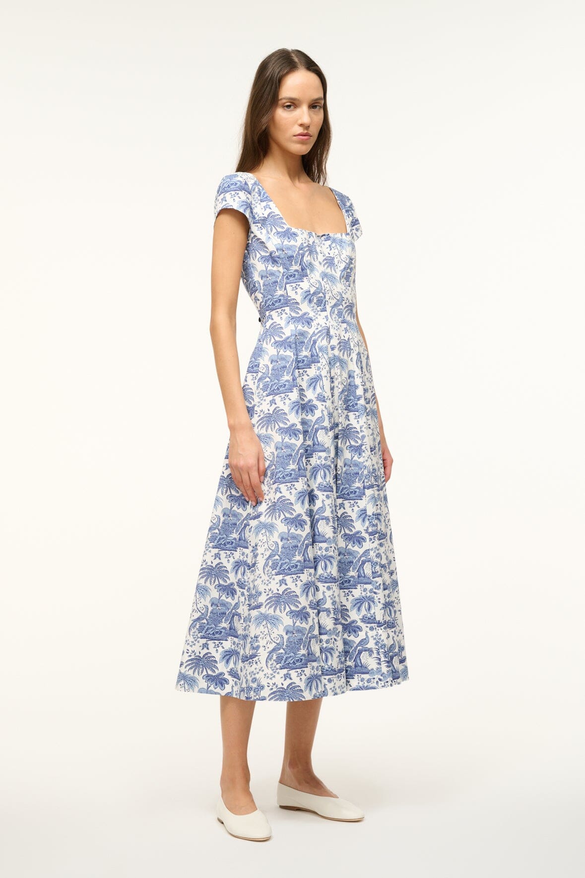 Short Sleeve Wells Dress Blue Toile | STAUD Smart Buy
