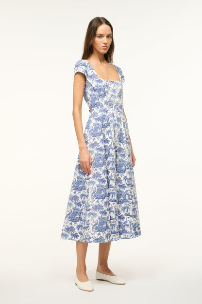 Short Sleeve Wells Dress Blue Toile | STAUD Smart Buy