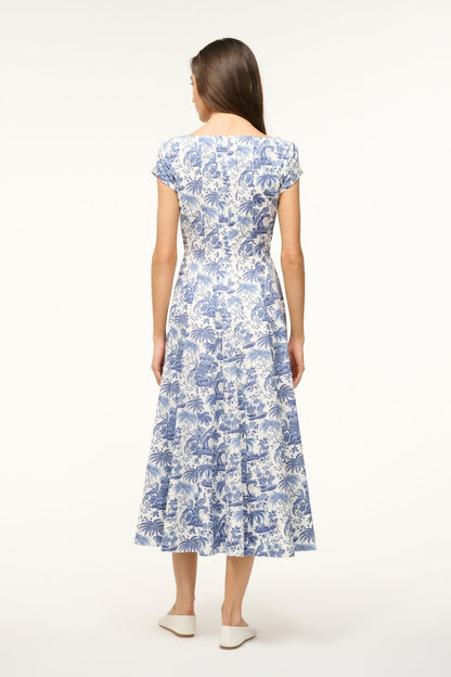 Short Sleeve Wells Dress Blue Toile | STAUD Smart Buy
