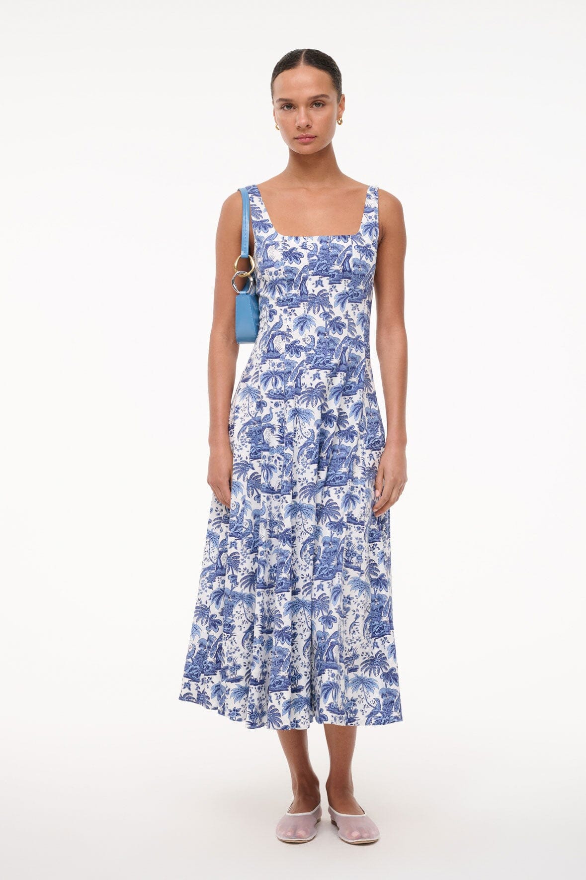 Wells Dress - China Blue Toile | STAUD Classic