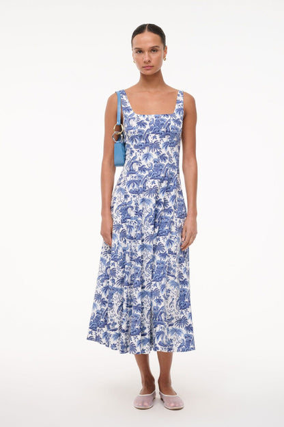Wells Dress - China Blue Toile | STAUD Classic