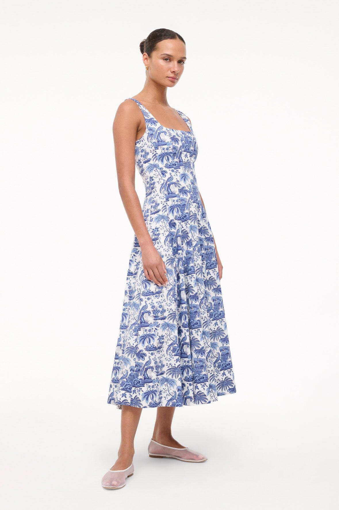 Wells Dress - China Blue Toile | STAUD Classic