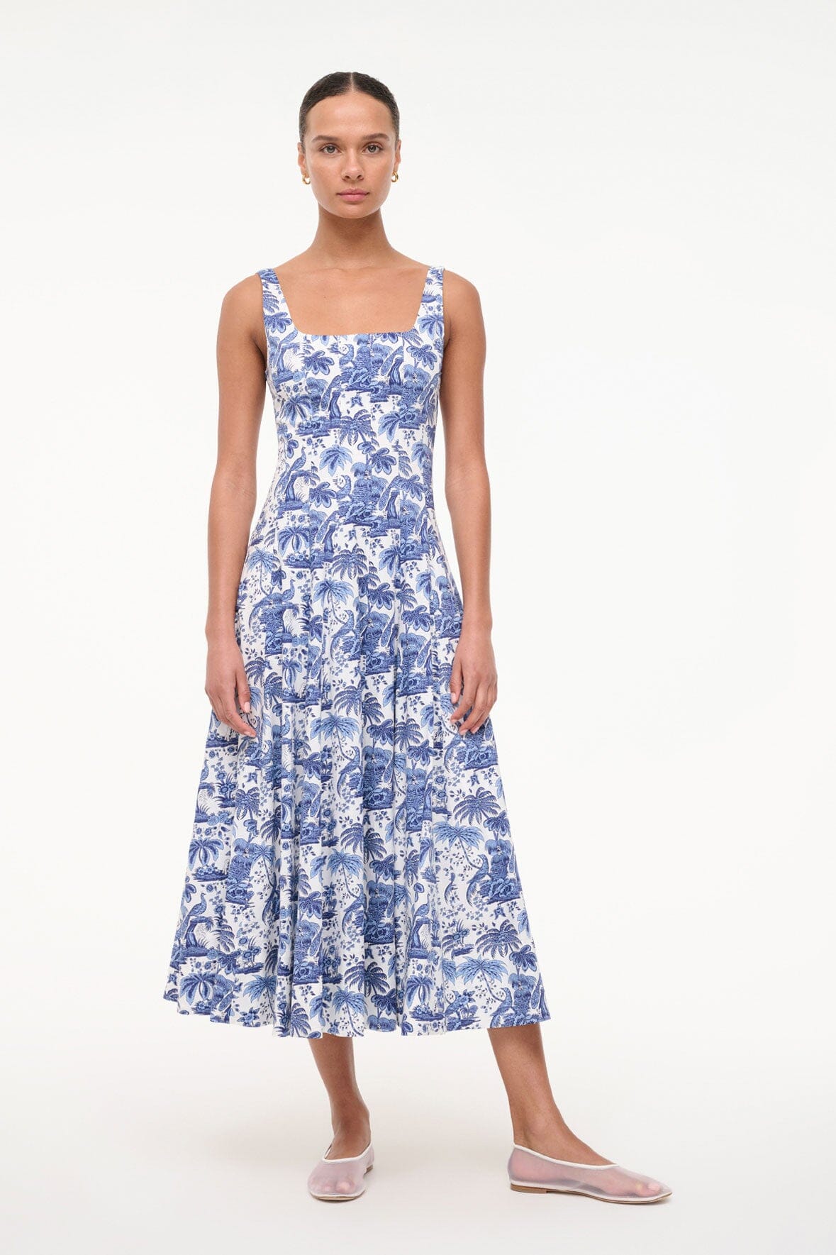 Wells Dress - China Blue Toile | STAUD Classic