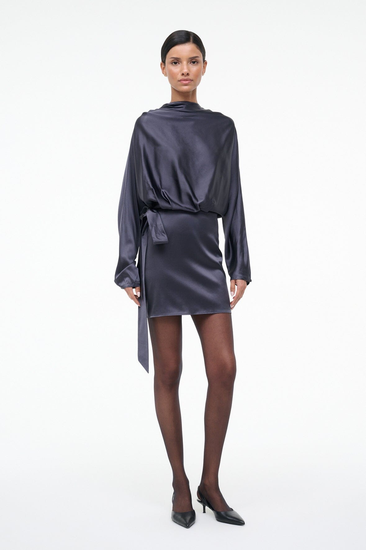 Phoebe Silk Mini Dress Nocturne | STAUD Essential