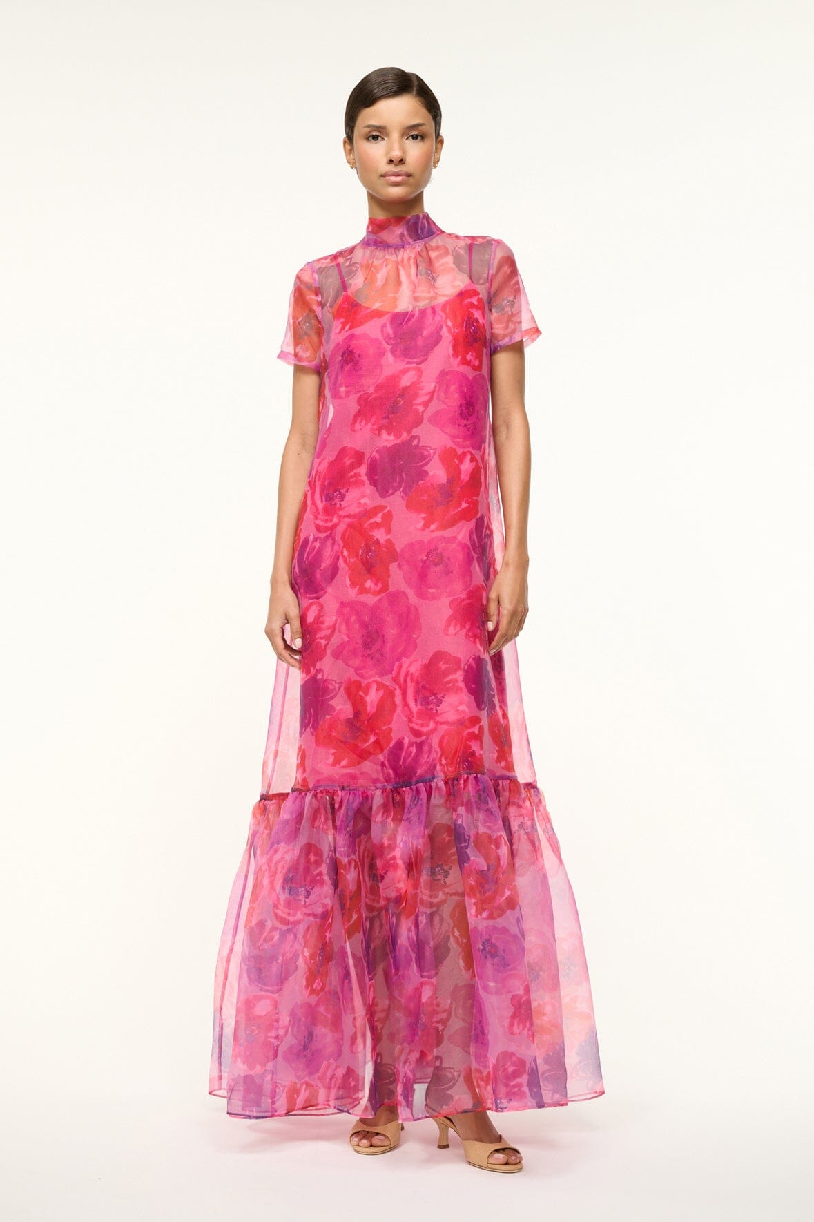 Calluna Dress Magenta Painted Floral | STAUD Popular