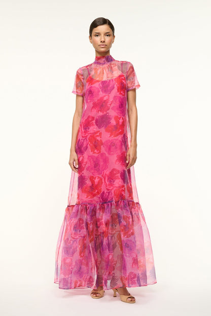 Calluna Dress Magenta Painted Floral | STAUD Popular