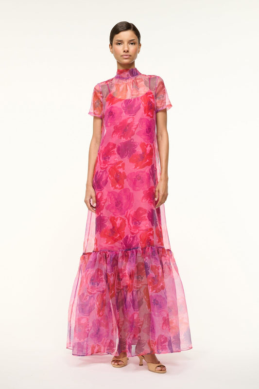 Calluna Dress Magenta Painted Floral | STAUD Popular
