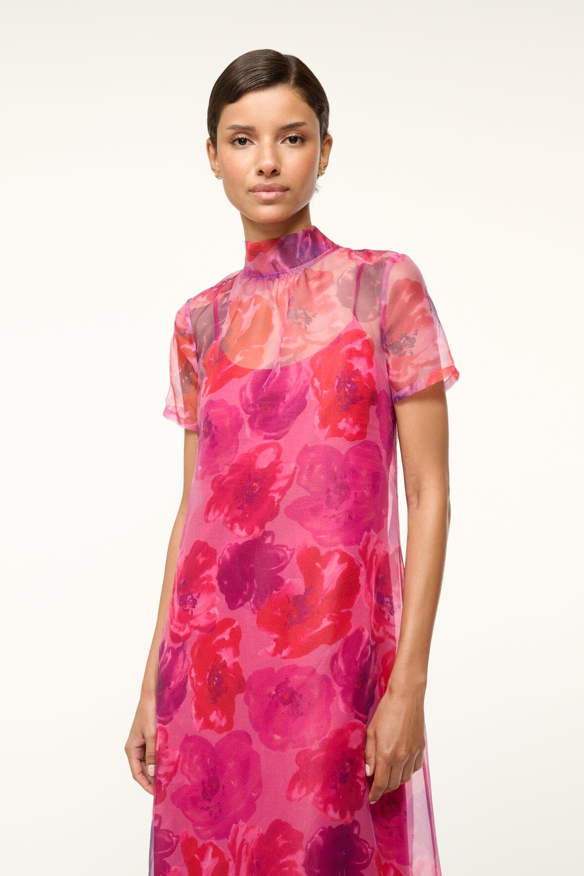 Calluna Dress Magenta Painted Floral | STAUD Popular