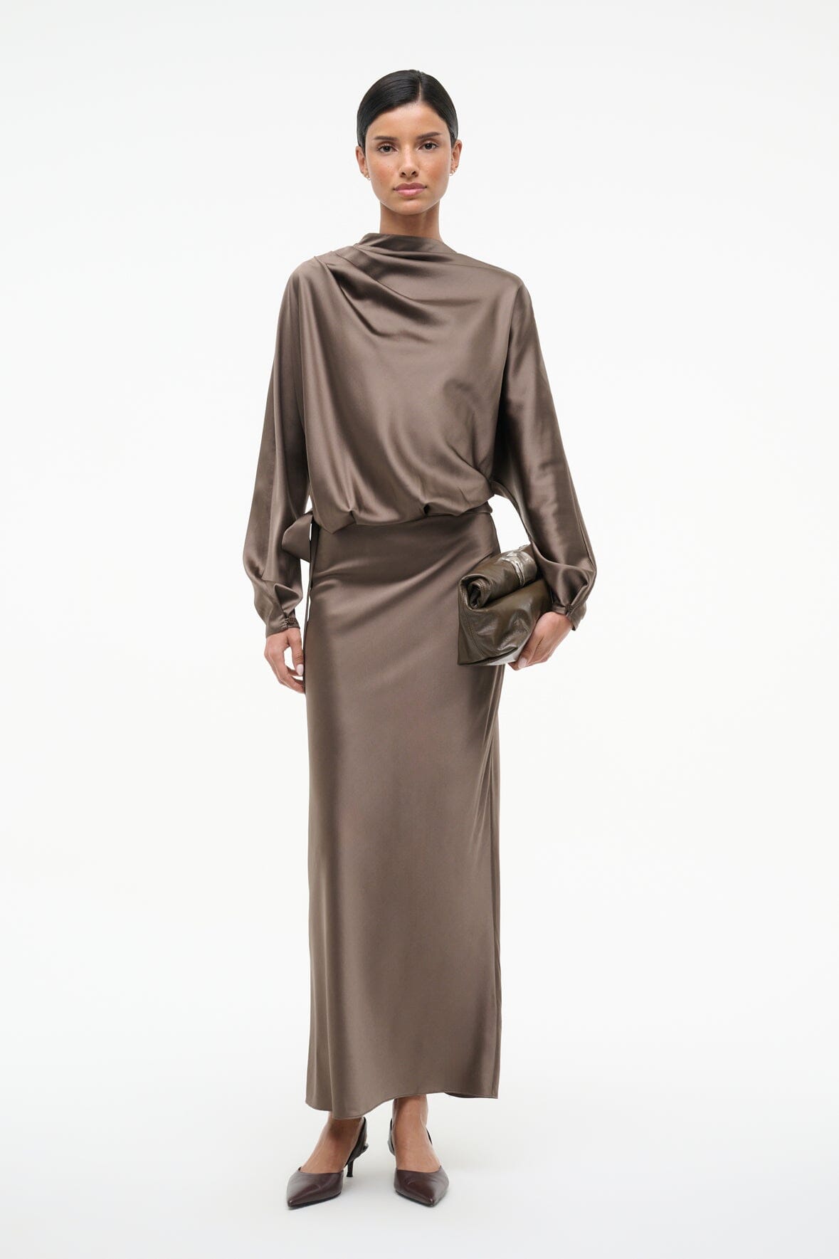 Phoebe Silk Dress Truffle | STAUD Latest