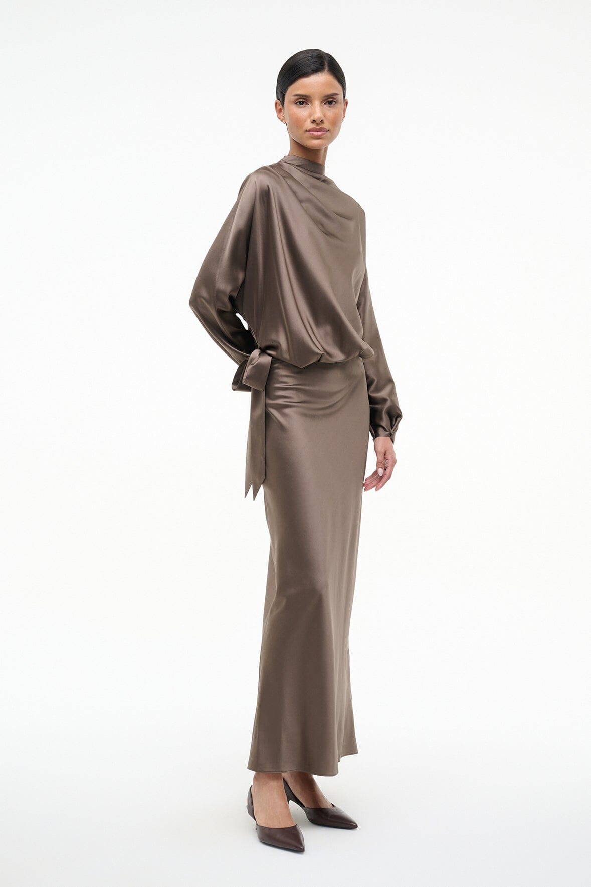 Phoebe Silk Dress Truffle | STAUD Latest