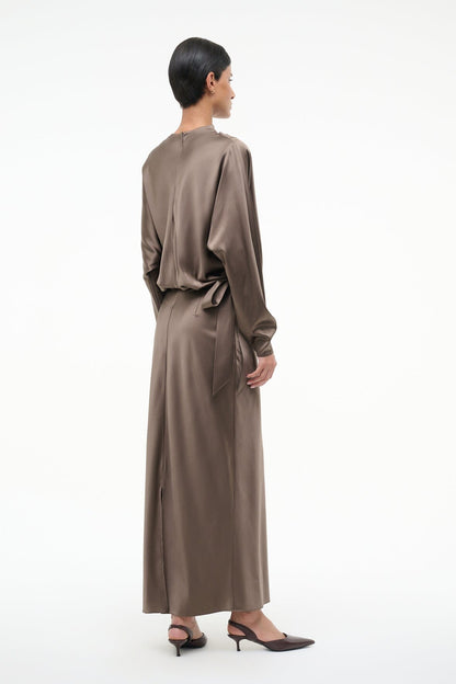 Phoebe Silk Dress Truffle | STAUD Latest