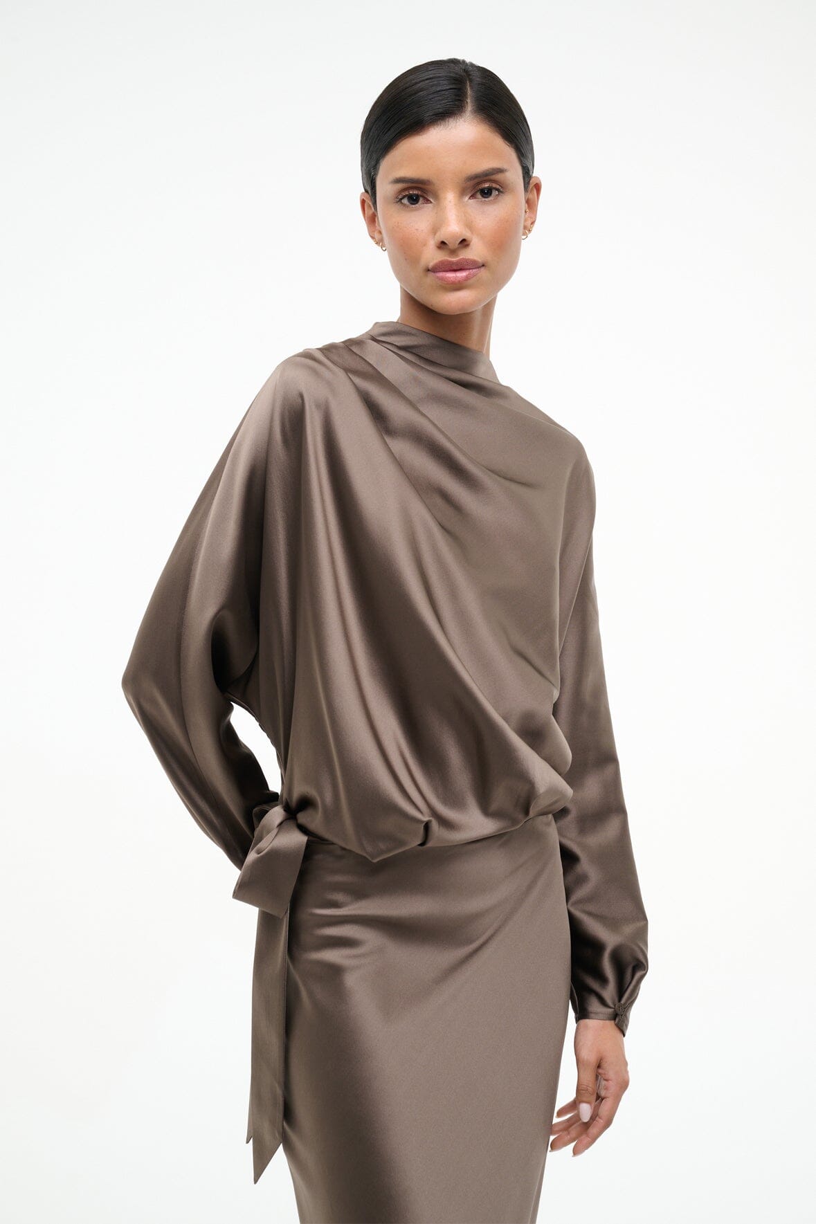 Phoebe Silk Dress Truffle | STAUD Latest