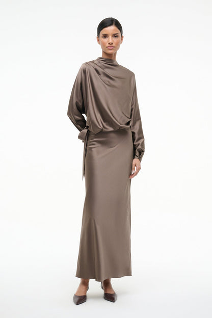 Phoebe Silk Dress Truffle | STAUD Latest