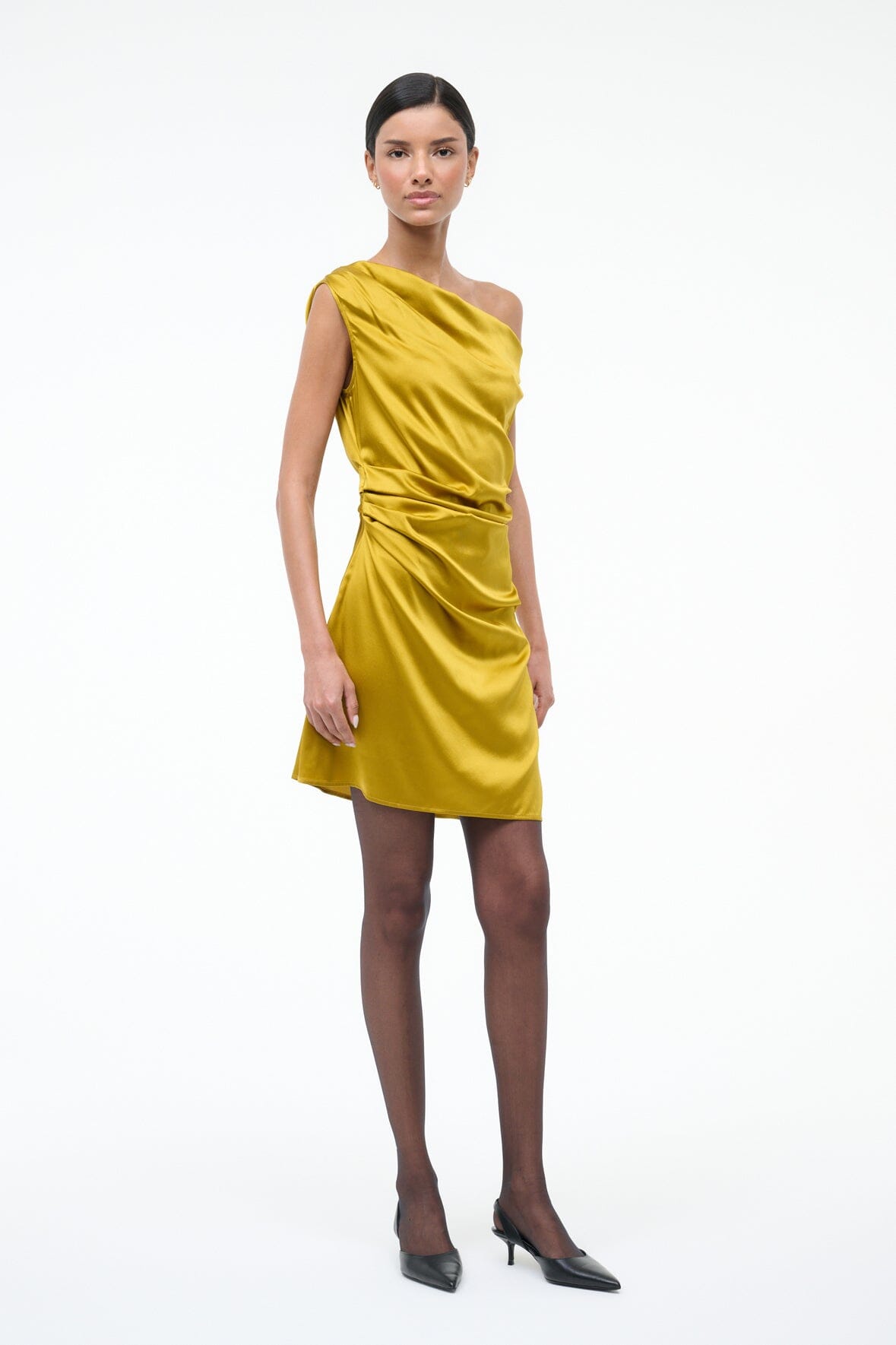 Mini Phare Silk Dress Turmeric | STAUD Best Seller