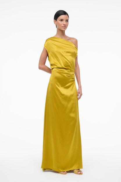 Maxi Phare Silk Dress Turmeric | STAUD Classic