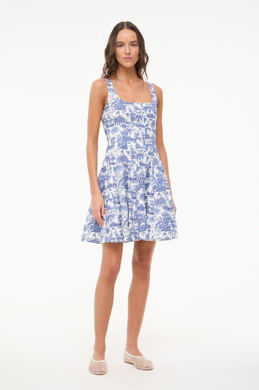 Mini Wells Dress - Blue Toile | STAUD Great Value