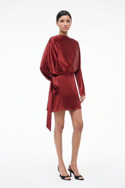 Phoebe Silk Mini Dress Sangria | STAUD Trusted