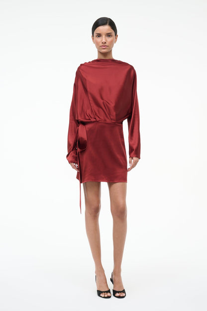 Phoebe Silk Mini Dress Sangria | STAUD Trusted