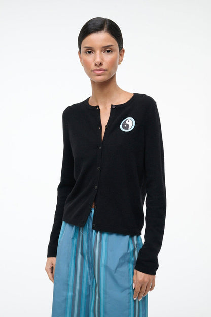 Midnight Cashmere Cardigan Black Patchwork | STAUD Signature