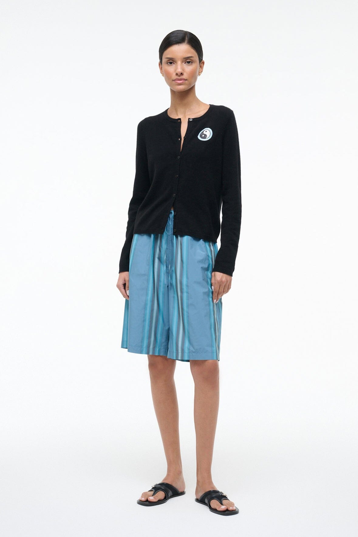 Midnight Cashmere Cardigan Black Patchwork | STAUD Signature