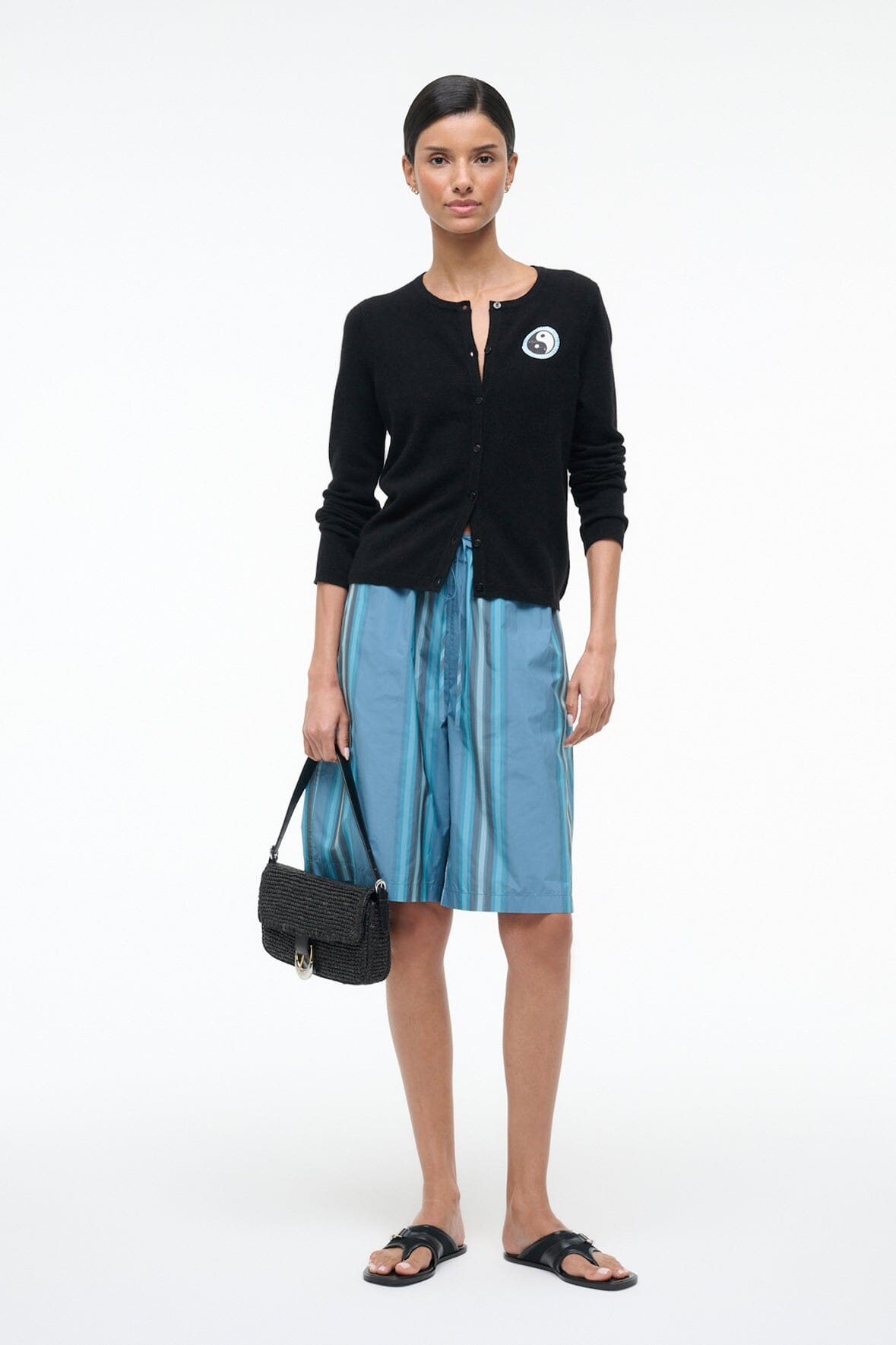 Midnight Cashmere Cardigan Black Patchwork | STAUD Signature