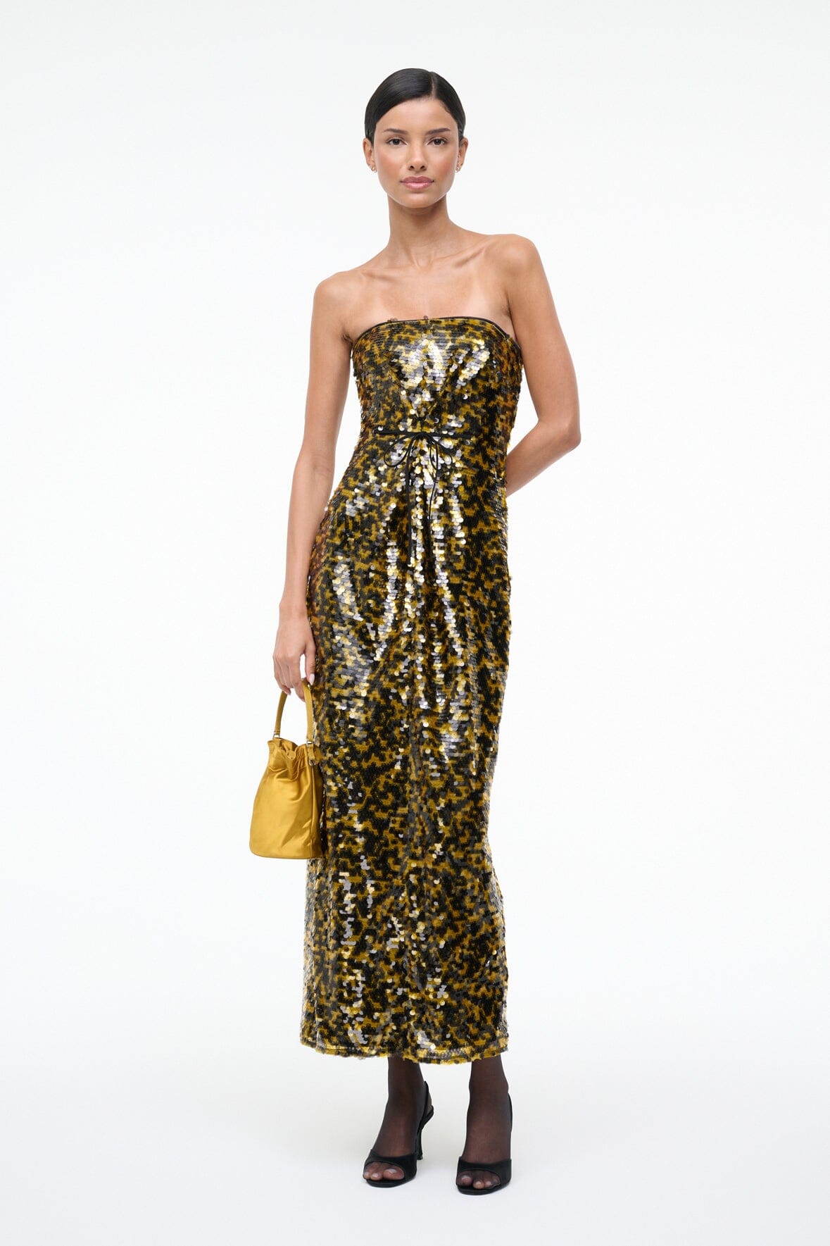 Cece Dress Turmeric Black | STAUD Signature