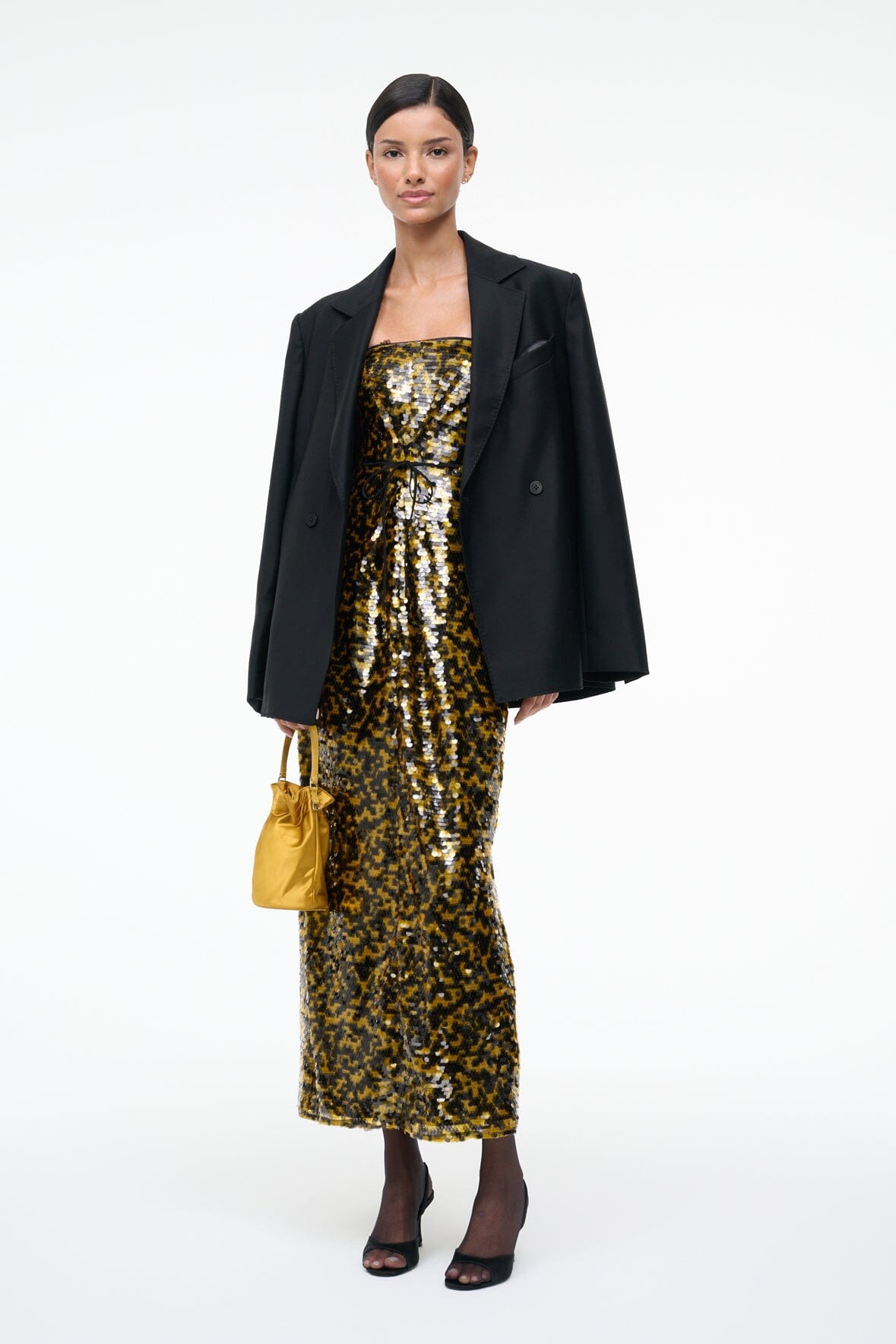 Cece Dress Turmeric Black | STAUD Signature