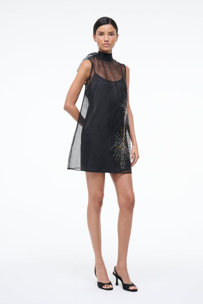 Albee Mini Dress In Sheer Black Beaded Organza | STAUD Value