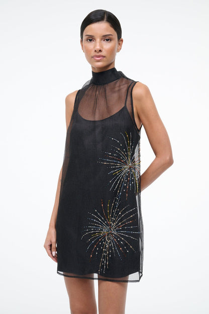 Albee Mini Dress In Sheer Black Beaded Organza | STAUD Value